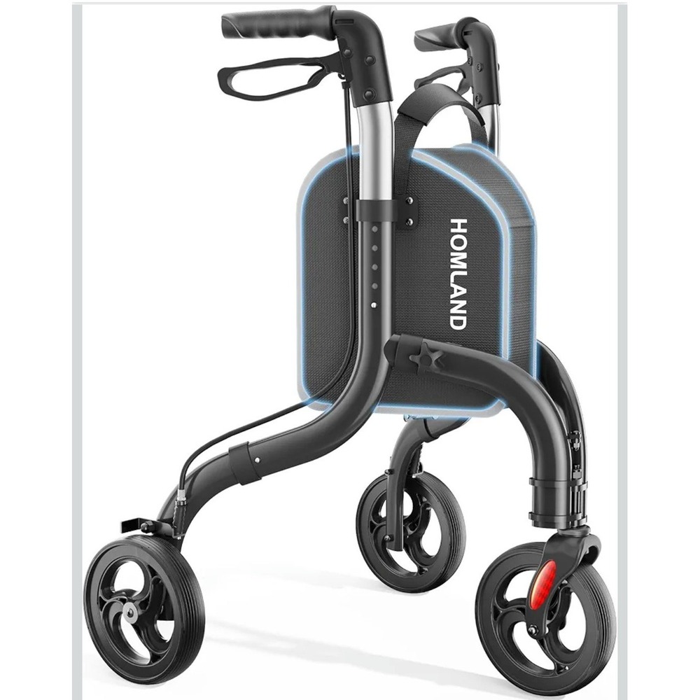 Homland 3 Wheel Walker for Seniors Lightweight Foldable Aluminum Rollator Black